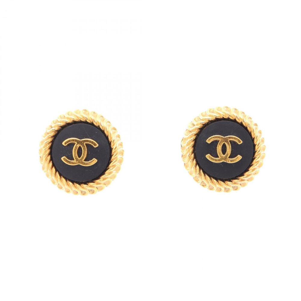 Chanel Coco Mark Round Earrings 95P Jewelry GP (Gold Plated) Women's Gold/Black